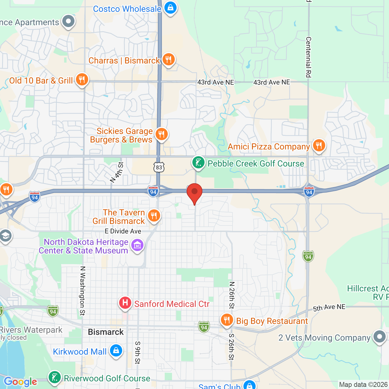 Google map image of our location in 1839 E Capitol Ave Bismarck, ND